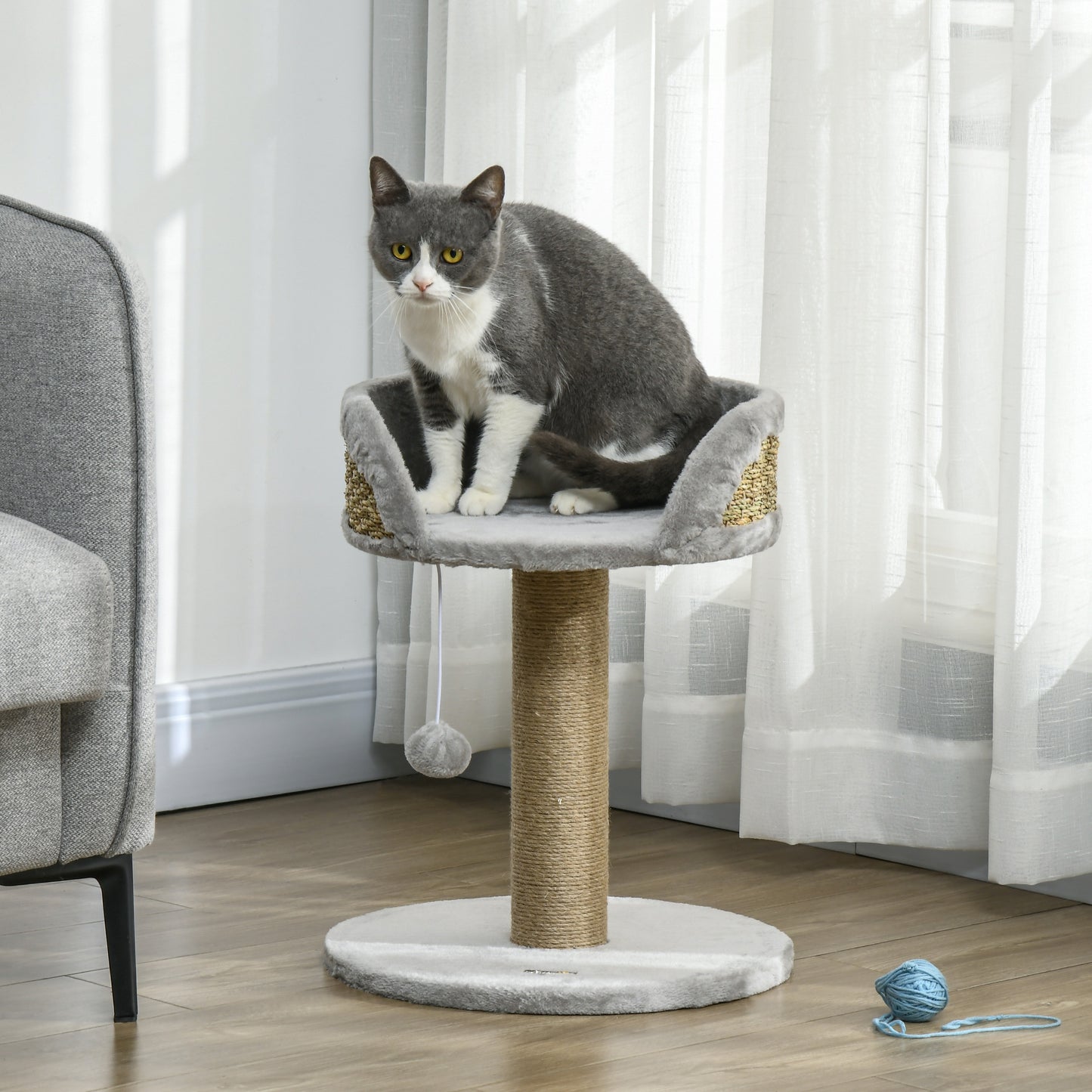 Arbre à chat PawHut avec poteaux à griffer, gris