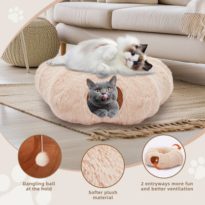 Tunnel interactif "Donut" en peluche pour chat et lapin - Design Peekaboo