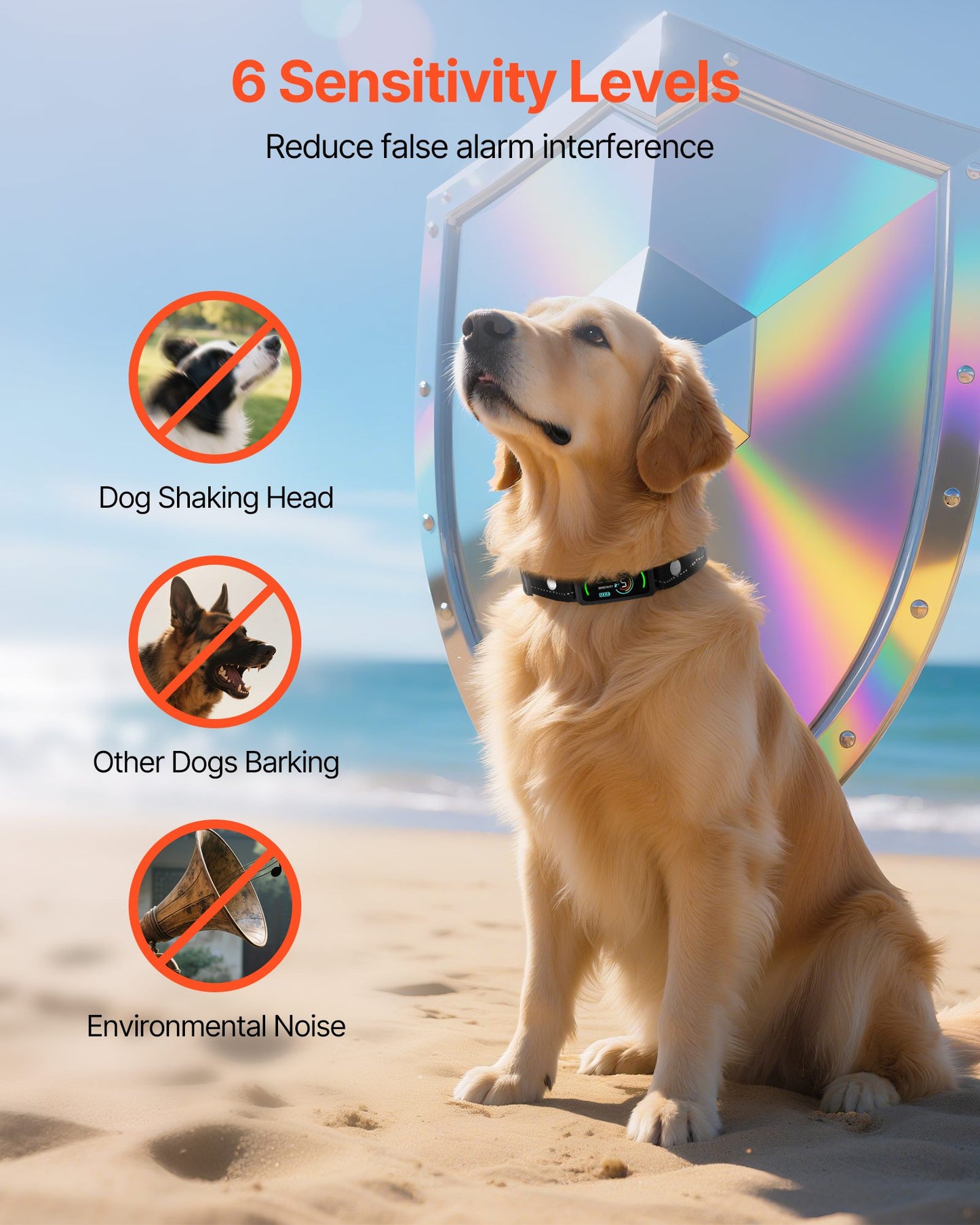 Collier Anti-Aboiement Intelligent pour Chiens (Petit, Moyen, Grand) - Étanche IP67 & Rechargeable - 6 Niveaux de Sensibilité (Bip et Vibration) - Noir