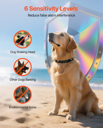 Collier Anti-Aboiement Intelligent pour Chiens (Petit, Moyen, Grand) - Étanche IP67 & Rechargeable - 6 Niveaux de Sensibilité (Bip et Vibration) - Noir