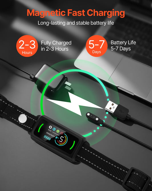 Collier Anti-Aboiement Intelligent pour Chiens (Petit, Moyen, Grand) - Étanche IP67 & Rechargeable - 6 Niveaux de Sensibilité (Bip et Vibration) - Noir
