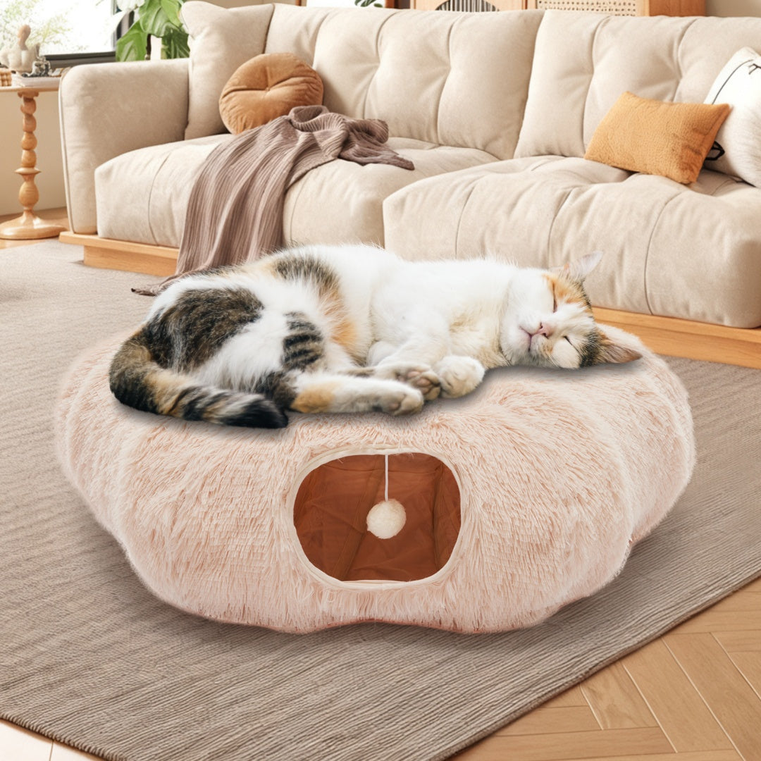 Tunnel interactif "Donut" en peluche pour chat et lapin - Design Peekaboo