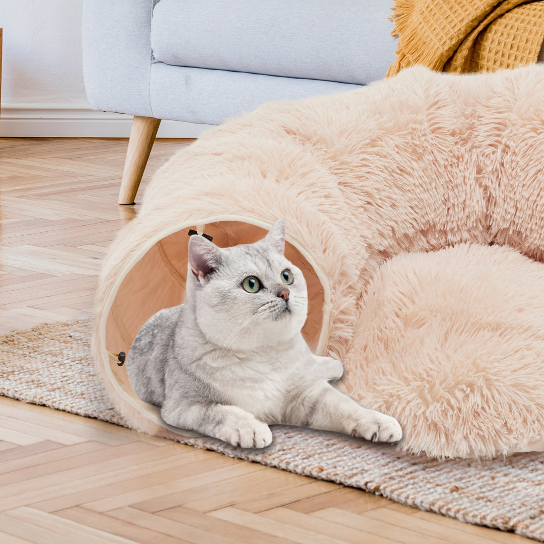 Tunnel interactif "Donut" en peluche pour chat et lapin - Design Peekaboo