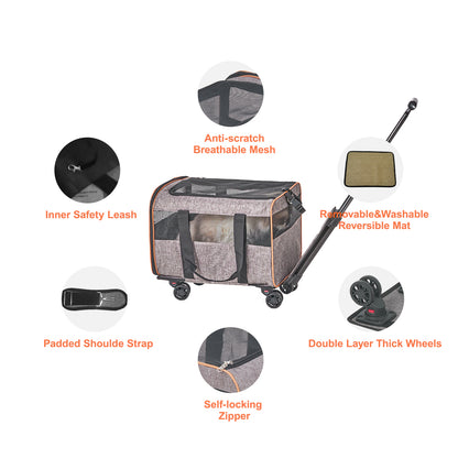 Sac de transport pour chat VEVOR avec roues, sac de transport roulant pour animaux approuvé par les compagnies aériennes