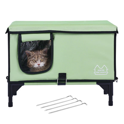 VEVOR Niche chauffante surélevée pour chat, abri rectangulaire vert avec coussin chauffant inclus - Taille M