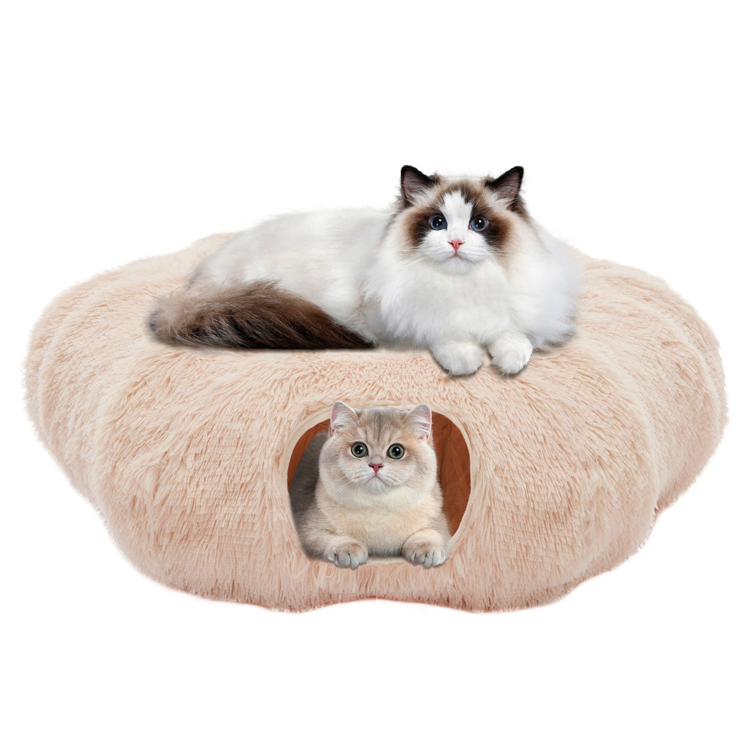 Tunnel interactif "Donut" en peluche pour chat et lapin - Design Peekaboo