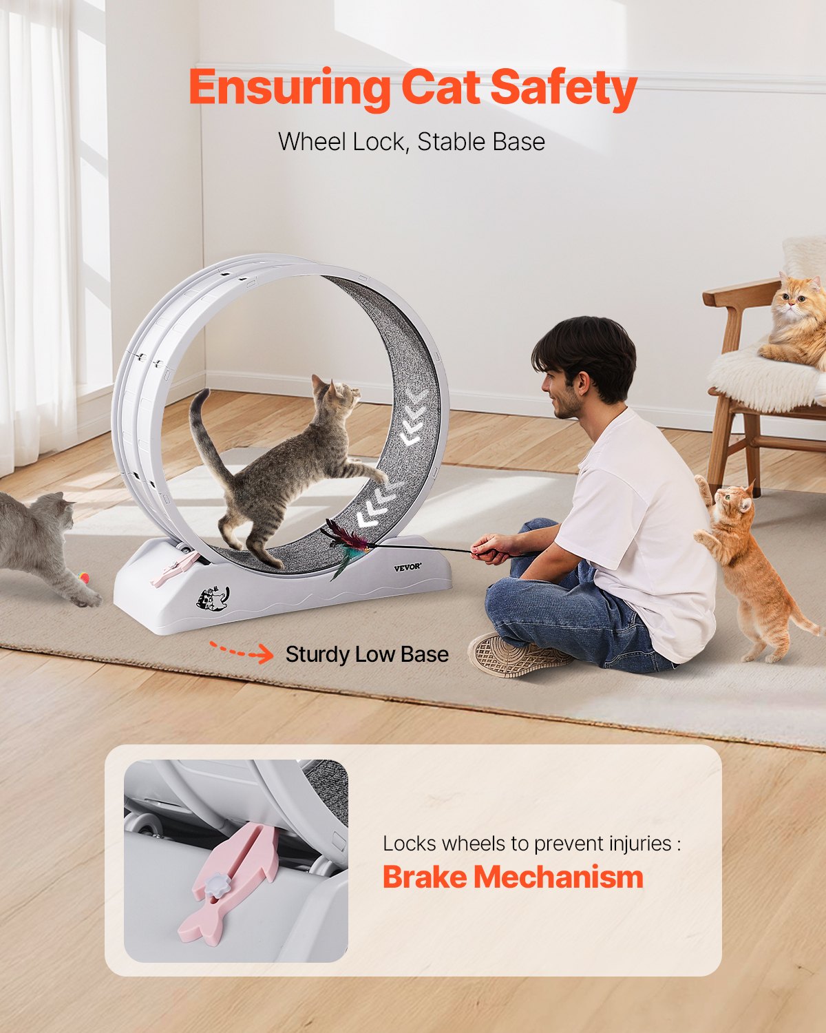 Roue de course interactive pour chat d'intérieur – Diamètre 80 cm – Tapis d'exercice blanc
