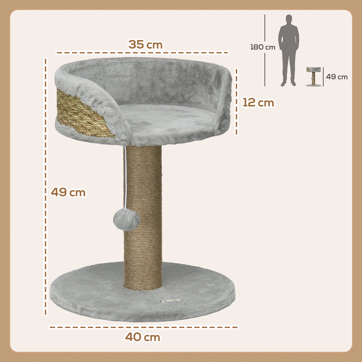 Arbre à chat PawHut avec poteaux à griffer, gris